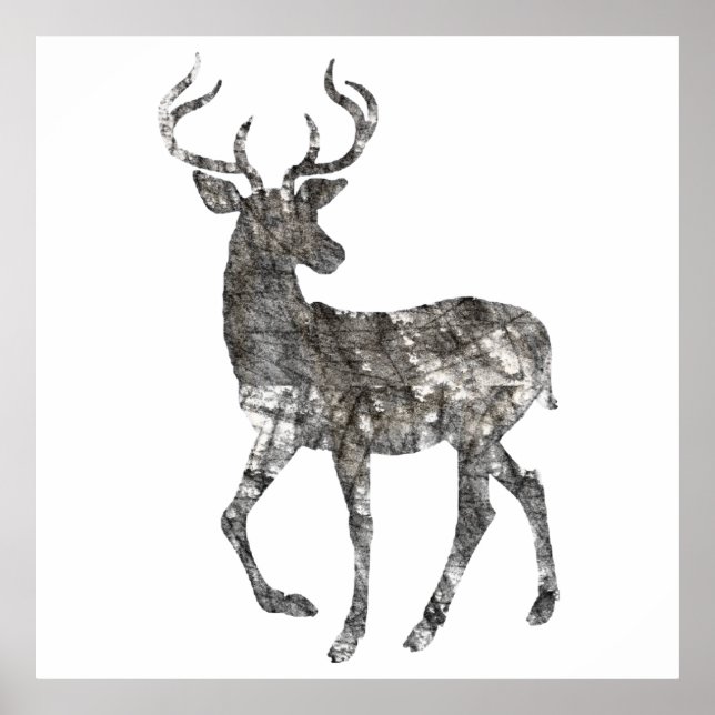 Wildlife Black and White Deer Art & Wall Poster (Vorne)