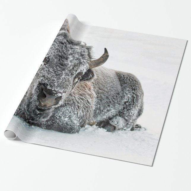 Wildlife Buffalo Snow Foto Geschenkpapier (Ungerollt)
