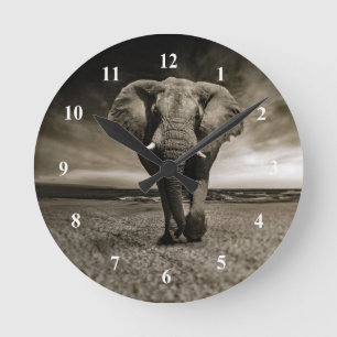 Wildlife Bull Elephant Photo Runde Wanduhr