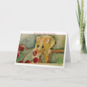 Wildlife Christmas Card Field Mouse eating Berries Karte