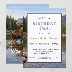 Wildlife Elch Berg Fluss Geburtstag Einladung