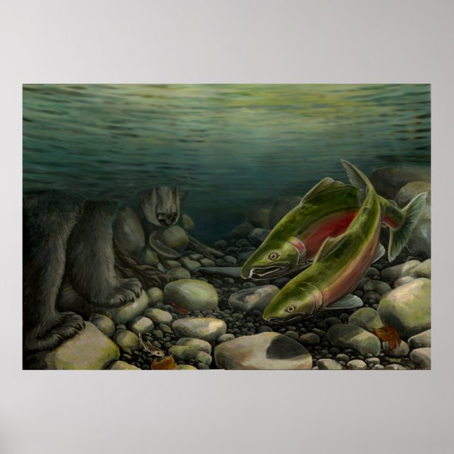 Wildlife Fishing Poster Nature Fishing Bear Print (Vorne)