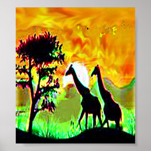 Wildlife giraff pair african safari jungle poster