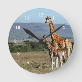 Wildlife Giraffe Mother and Baby Foto Runde Wanduhr