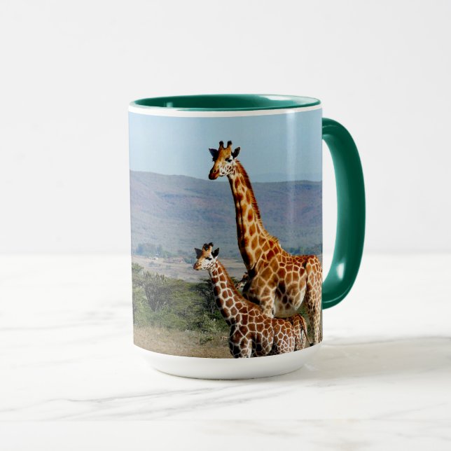 Wildlife Giraffe Mother and Baby Foto Tasse (VorderseiteRechts)