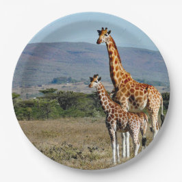 Wildlife Giraffe Mutter und Baby Foto Pappteller