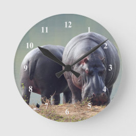 Wildlife Hippo Foto Runde Wanduhr