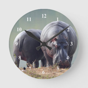 Wildlife Hippo Foto Runde Wanduhr