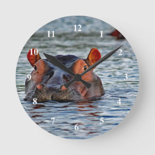 Wildlife Hippo Water Foto Runde Wanduhr