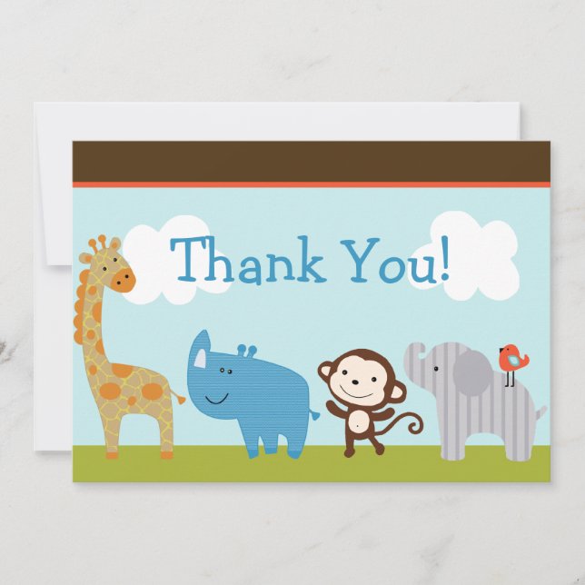 Wildlife Jungle Animals Kinderdusche Danke Karte (Vorderseite)