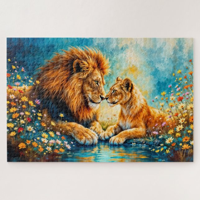 Wildlife Lion Lioness Fantasy Romantische Kunst Puzzle (Horizontal)