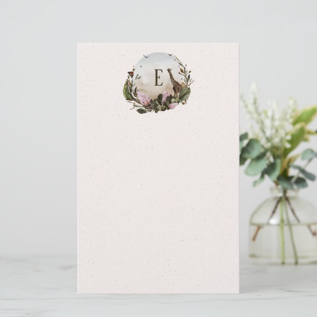Wildlife mit Giraffen-Monogramm-Papeterie Briefpapier (Stehend Vorderseite)