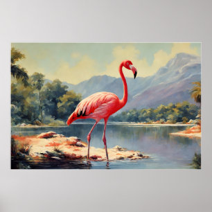 Wildlife Pink Flamingo River Vintag Poster
