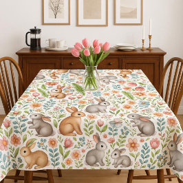 Wildlife Rabbit Pink Floral Pattern Tablecloth Tischdecke