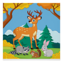 Wildlife Raccoon Chipmunk Rabbit Deer Fall Landsca