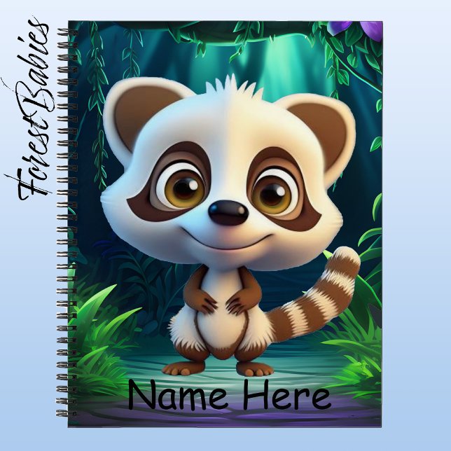 Wildlife Raccoon Woodland Animal Cartoon Graphic Notizbuch (Raccoon, Customizable ForestBabies Notebook - Front)