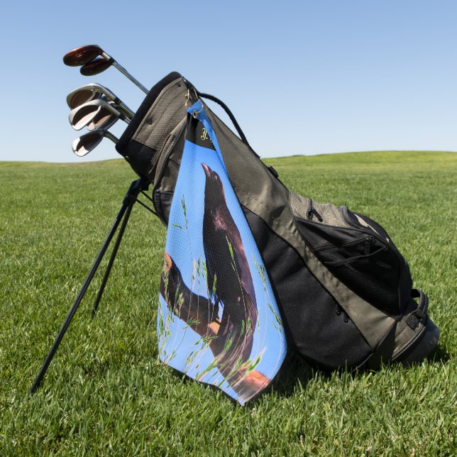 Wildlife Raven Bird Personalisiert Golfhandtuch (Gras)