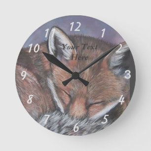 wildlife realist  painting of sleeping red fox runde wanduhr