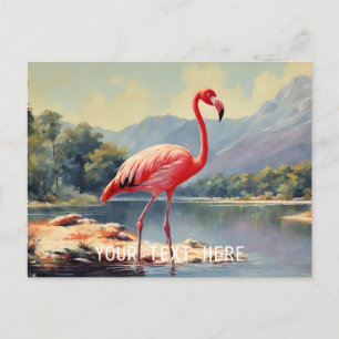 Wildlife Rosa Flamingo Fluss Berg Vintage Postkarte