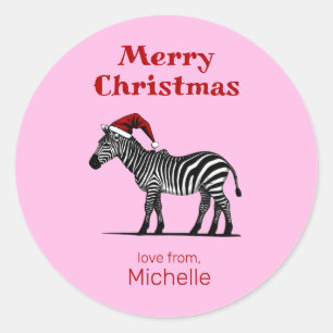 Wildlife Safari Tier Zebra Weihnachtsmannmütze Wei Runder Aufkleber