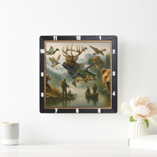 Wildlife Scene Grand Outdoor Sportsman's Scene Quadratische Wanduhr