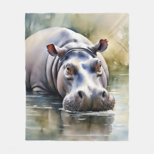 Wildlife Serenity Watercolor Hippo Fleecedecke