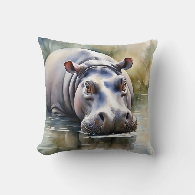 Wildlife Serenity Watercolor Hippo Kissen (Vorderseite)