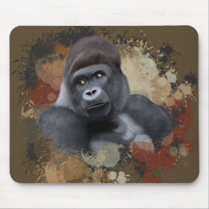 Wildlife Sitting Gorilla Earth Tone Paint Spritzer Mousepad