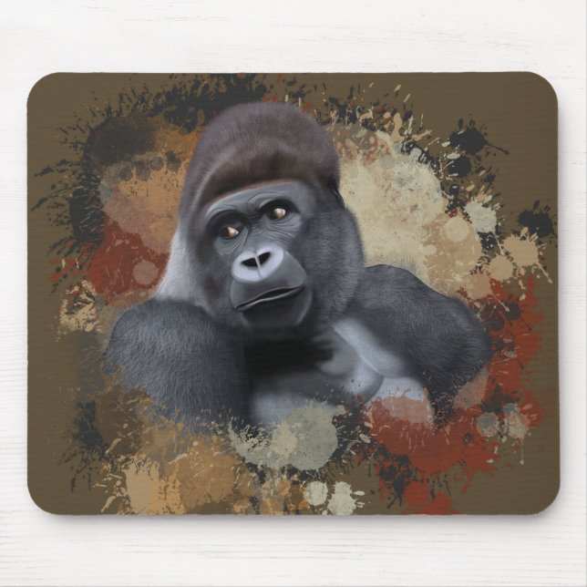 Wildlife Sitting Gorilla Earth Tone Paint Spritzer Mousepad (Vorne)