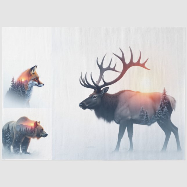 Wildlife-Sonnenuntergang Double Exposure Bundle Seidenpapier (Vorderseite)