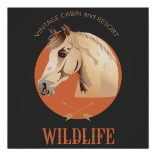 Wildlife Vintage Cabin und Resort Pferdekopfschild Poster