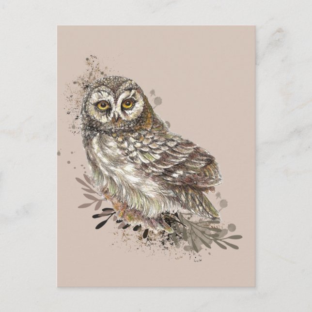 Wildlife Water Art Nature, Owl, Bird, Postkarte (Vorderseite)