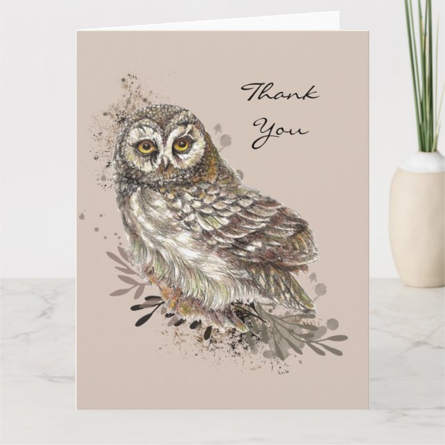 Wildlife Watercolor Art, Owl, Vogelkarte Karte (Vorderseite)