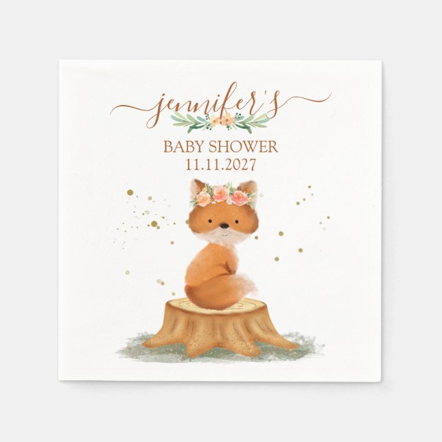 Wildlife Woodland Fox Baby Shower Serviette (Vorderseite)