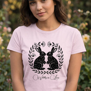 Wildly in Love Linolschnitt-Hasen Romantisch T-Shirt