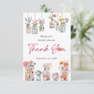 Wildly In Love Wildflower Watercolor Bridal Shower Dankeskarte