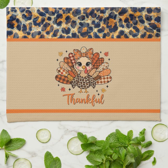 Wildly Thankful – Leopard Print Turkey  Geschirrtuch (Gefaltet)
