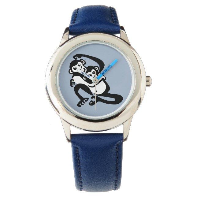 Wildnis. - BONOBO - gefährdeter Schimpanse - Blau Armbanduhr (Vorderseite)