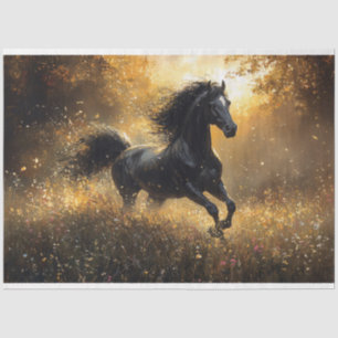 Wildpferd Schwarzer Hengst Mustang Decoupage Seidenpapier