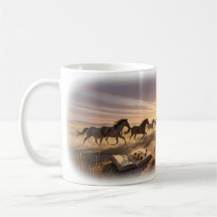Wildpferde am Sonnenuntergangs-Prärie-Erinnerung-B Kaffeetasse