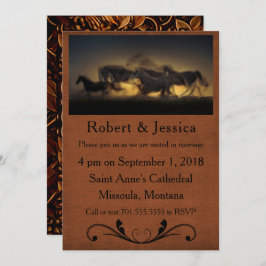 Wildpferde - Running & Brown Background Western Einladung