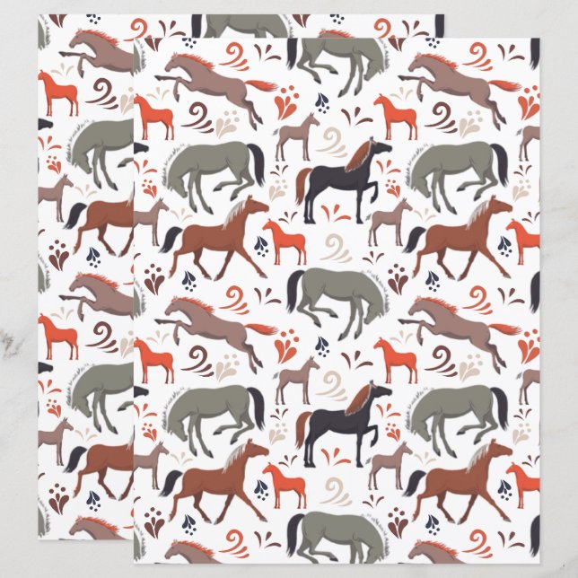 Wildpferde Scrapbook Papier (Vorne/Hinten)