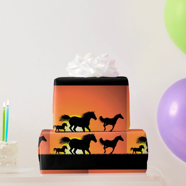 Wildpferde-Sonnenuntergangs-Silhouette Geschenkpapier (Von Creator hochgeladen)