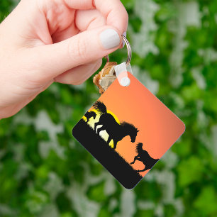 Wildpferde-Sonnenuntergangs-Silhouette Schlüsselanhänger