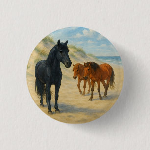Wildpferde von Corolla North Carolina Aquarell Button