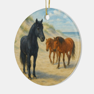 Wildpferde von Corolla North Carolina Aquarell Keramik Ornament