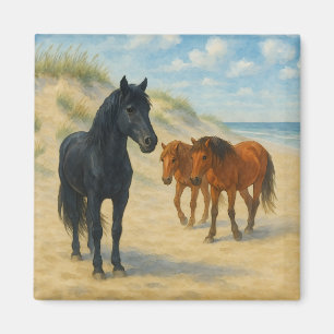 Wildpferde von Corolla North Carolina Aquarell Magnet