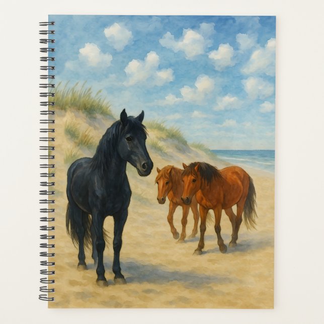 Wildpferde von Corolla North Carolina Aquarell Planer (Vorderseite)