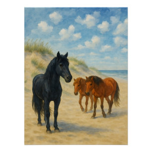Wildpferde von Corolla North Carolina Aquarell Poster