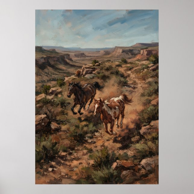 Wildpferde Wüsten-Canyon Poster (Vorne)